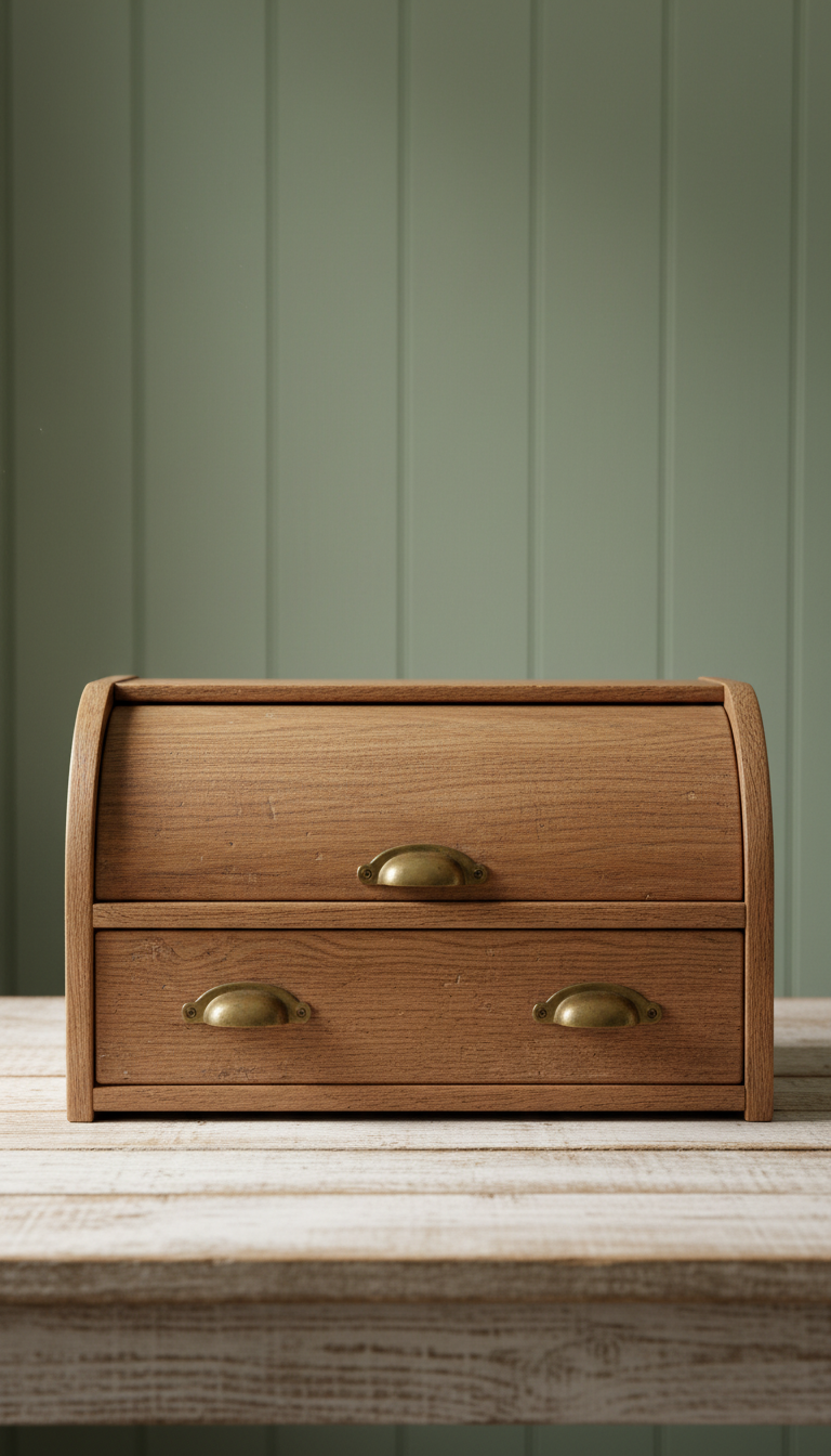 Weathered Oak Breadbox With Brass Pulls