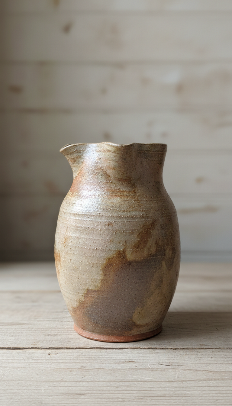 Antique Hand-Thrown Ceramic Pitcher